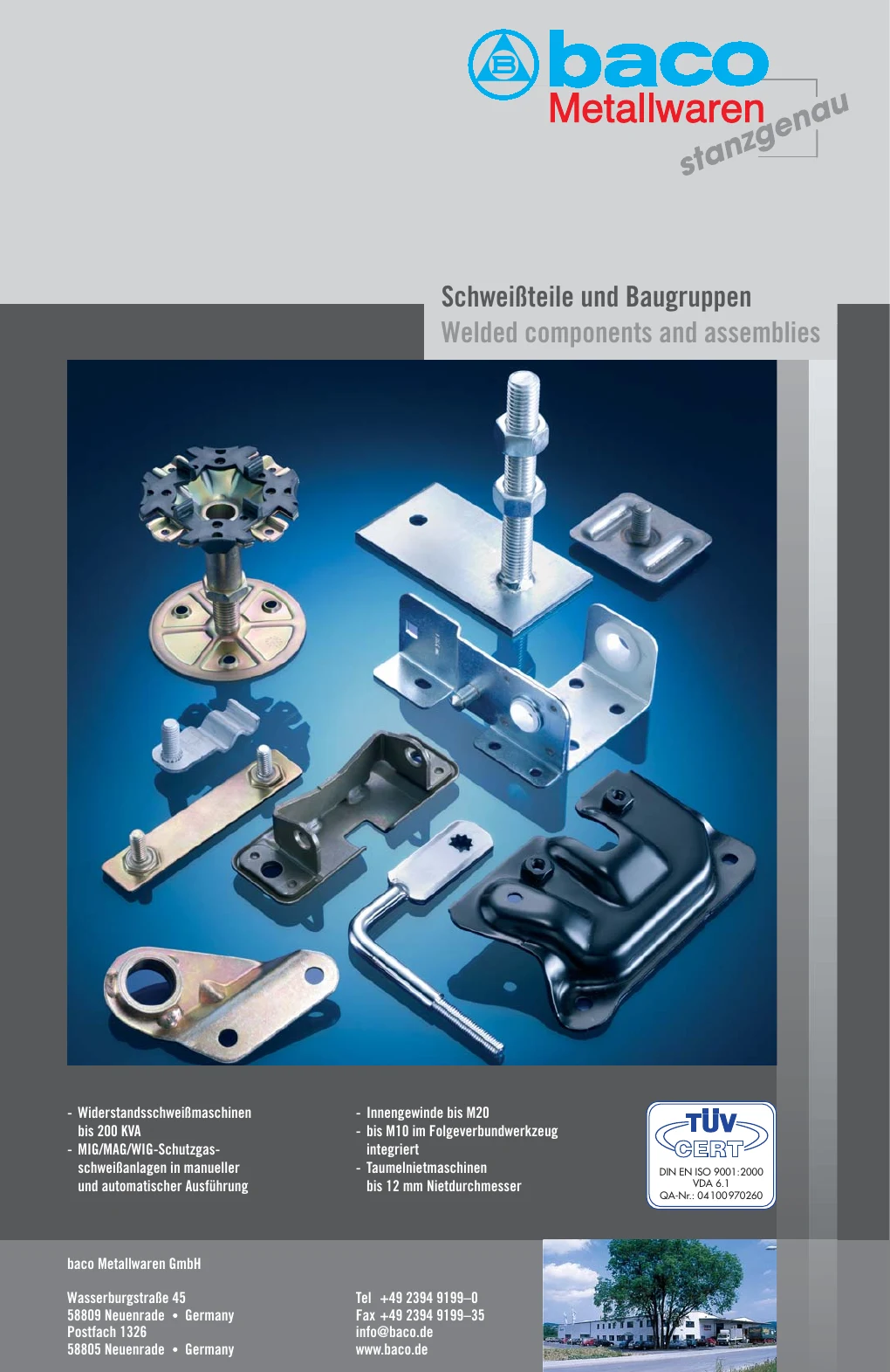 Produktblatt Schweißteile und Baugruppen der baco Metallwaren GmbH